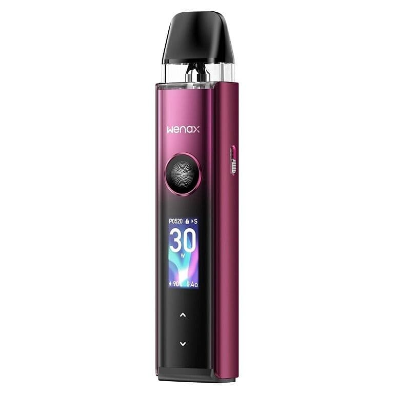 GeekVape Wenax Q Pro Pod Kit Twilight Red, pokročilá elektronická cigareta s haptickou odezvou a 30W výkonem.