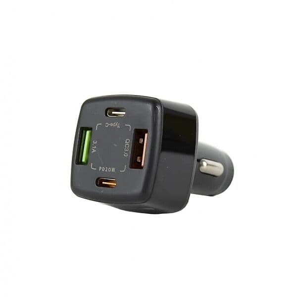 Fast Charger BK365-2PD čtyřportová autonabíječka s rychlonabíjením zobrazená v bočním pohledu s konektorem