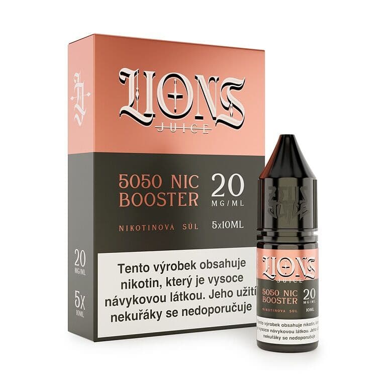 Pět lahviček Lions Juice nikotinového boosteru 20mg s nikotinovou solí pro míchání e liquidů