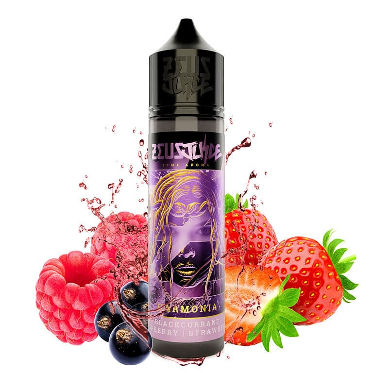Amonia mix lesních plodů Zeus Juice s malinami černým rybízem a jahodami ve fialovém designu